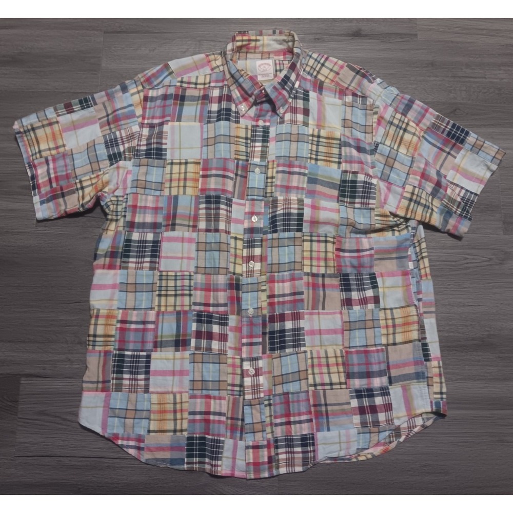Brooks Brothers‎ Men's Multicolor Plaid Patchwork Short Sleeve Shirt Size XL